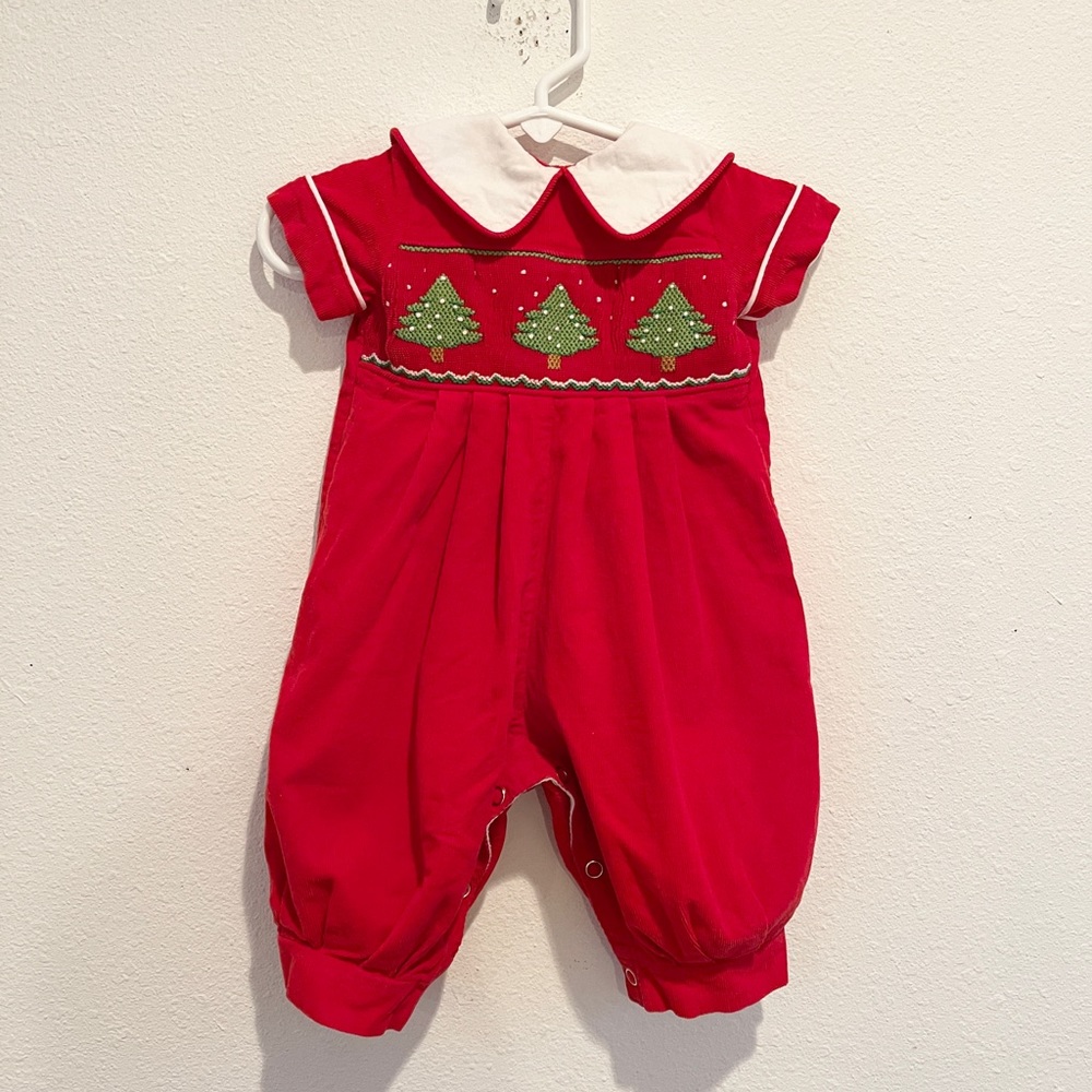 Mom & me red corduroy smocked one-all one piece
